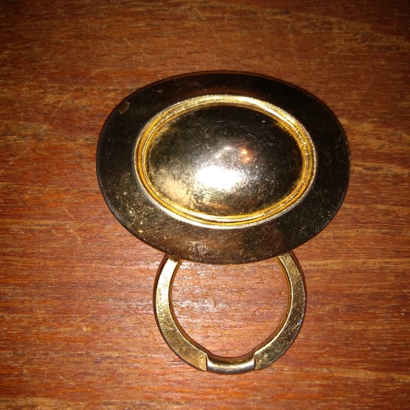 Vintage Five Gold Toned Brooches, Leaf, Charm Holder, Gold & Purple Enam… - Picture 7 of 13